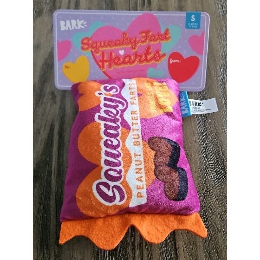 Bark Box Small Sneaky Squeaky Fart Hearts Plush Dog Toy Rip + Reveal Crinkle
